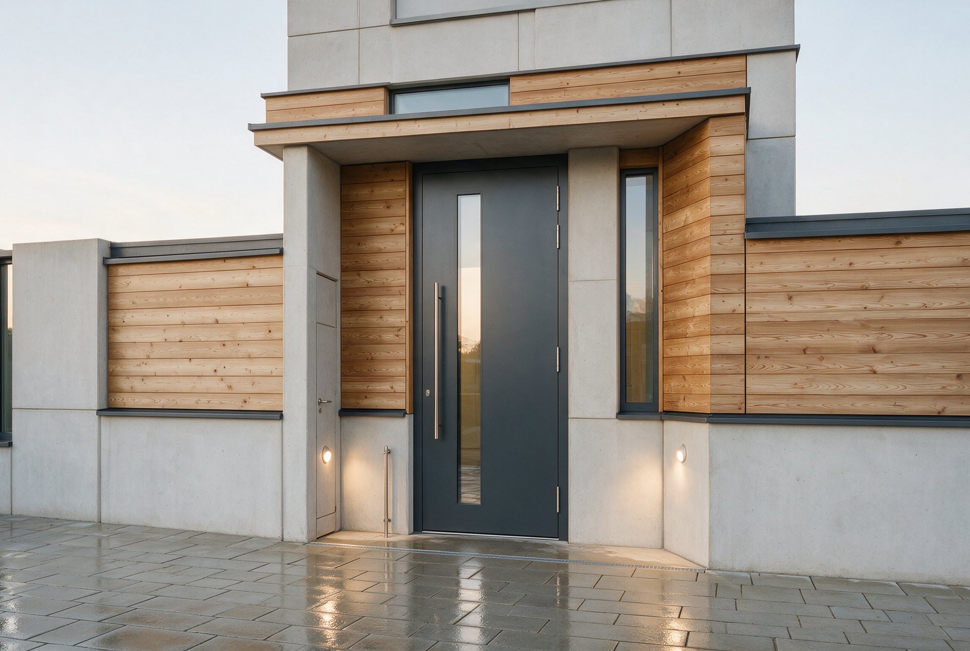 RC-Widerstandsklassen für Aluminium-Haustüren — Koldere Aluminium-Haustür im Eingangsbereich eines Wohngebäudes