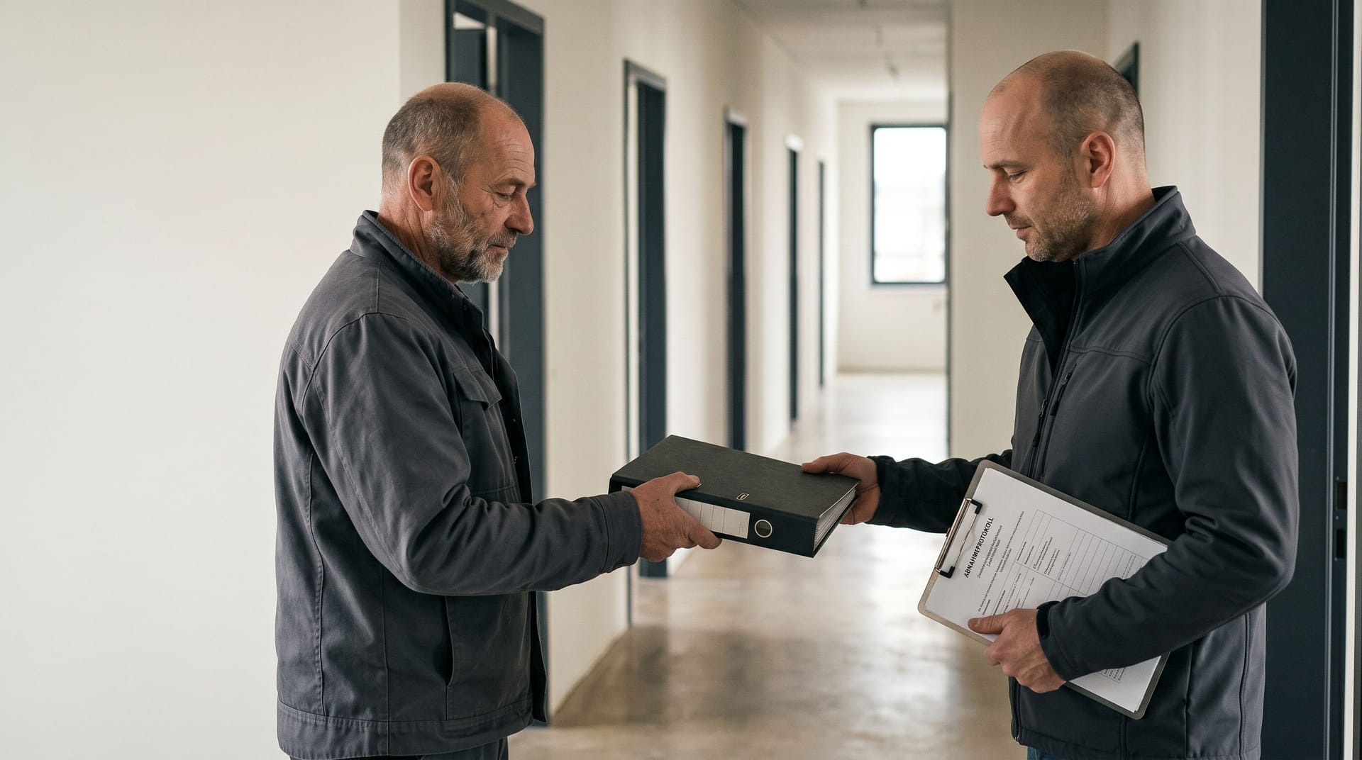 Koldere Bauleiter beim Aufmaß für Stahltüren-Projekt — Türmontage Deutschland