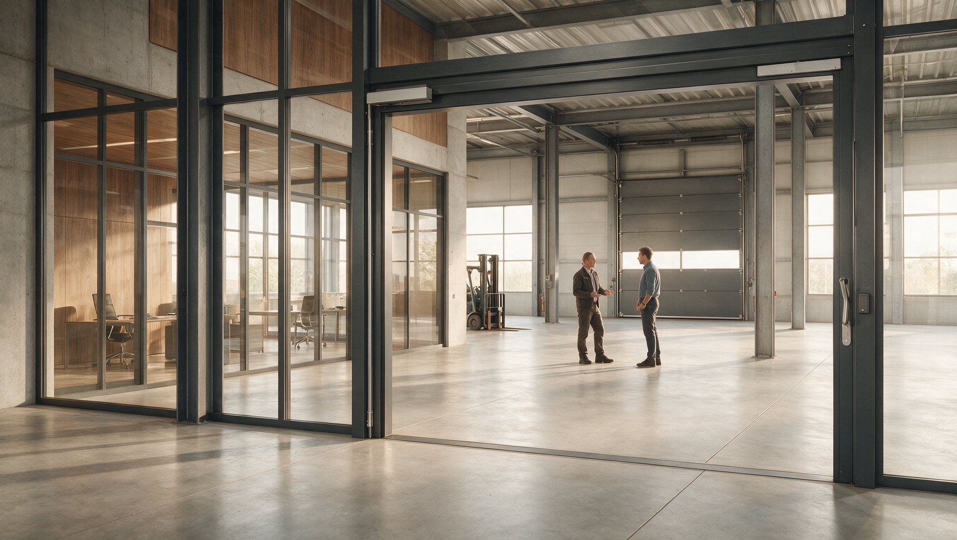 Industriehalle mit Glastrennwand — Türsysteme im Objektbau